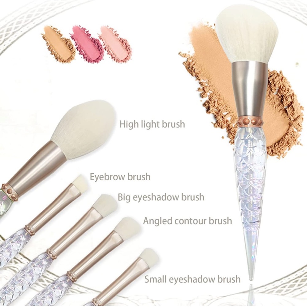 Iridescent Crystal 6pc Makeup Brush Set & Matching Holographic Cosmetic Case NEW - Picture 3 of 4